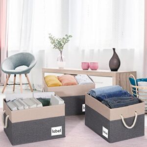 ASXSONN Extra Large Storage Bins, Foldable Storage Baskets for Shelves, Closet Storage Bins with Label & Cotton Rope Handles (3 Pack, 15.75"x11.8"x10.2", Grey&Beige)