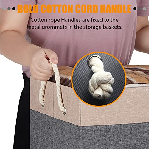 ASXSONN Extra Large Storage Bins, Foldable Storage Baskets for Shelves, Closet Storage Bins with Label & Cotton Rope Handles (3 Pack, 15.75"x11.8"x10.2", Grey&Beige)