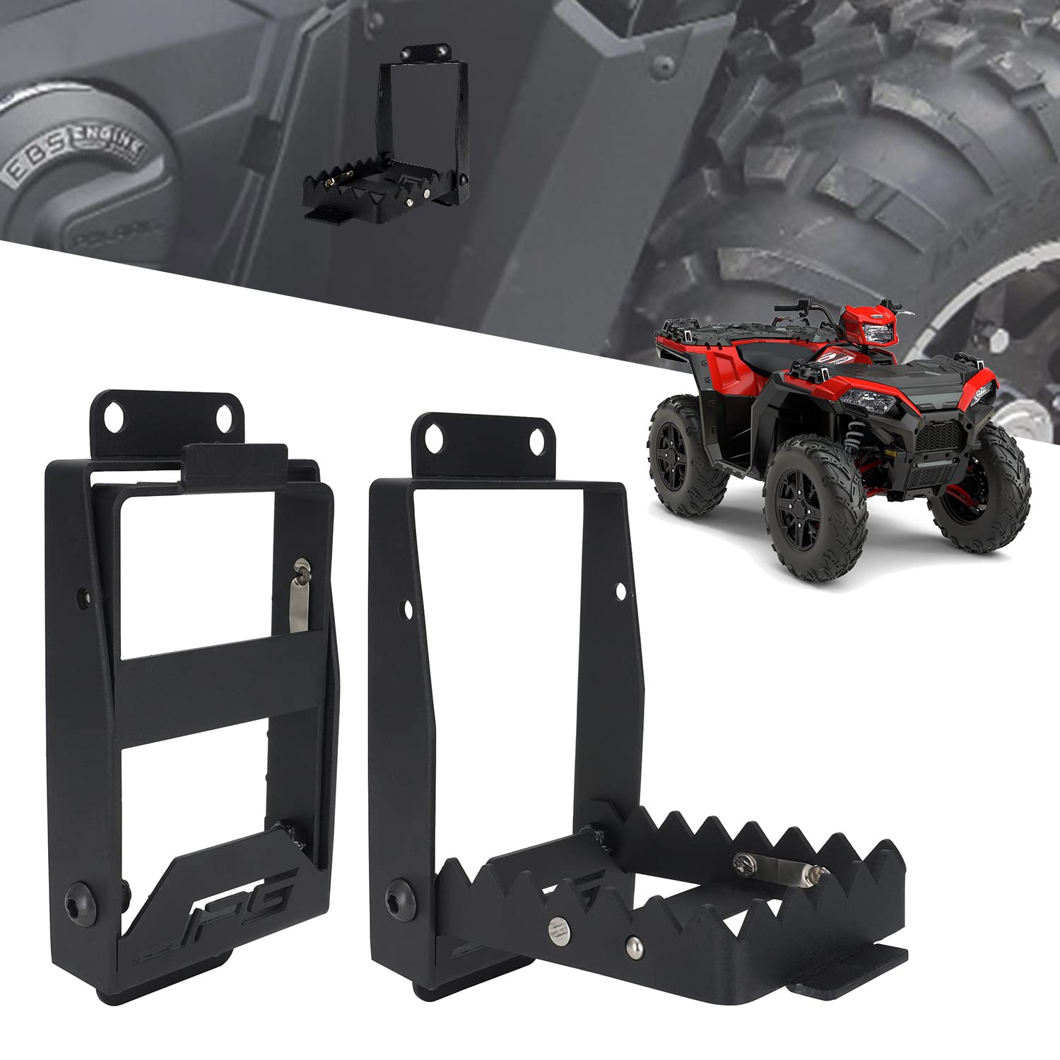 JFG RACING ATV Foot Rest 4 Wheeler Foot Pegs Rear Passenger Folding Anti-Slip Footrests Universal For Polaris Sportsman Scrambler Foreman Fourtrax Grizzly CFMOTO Cforce