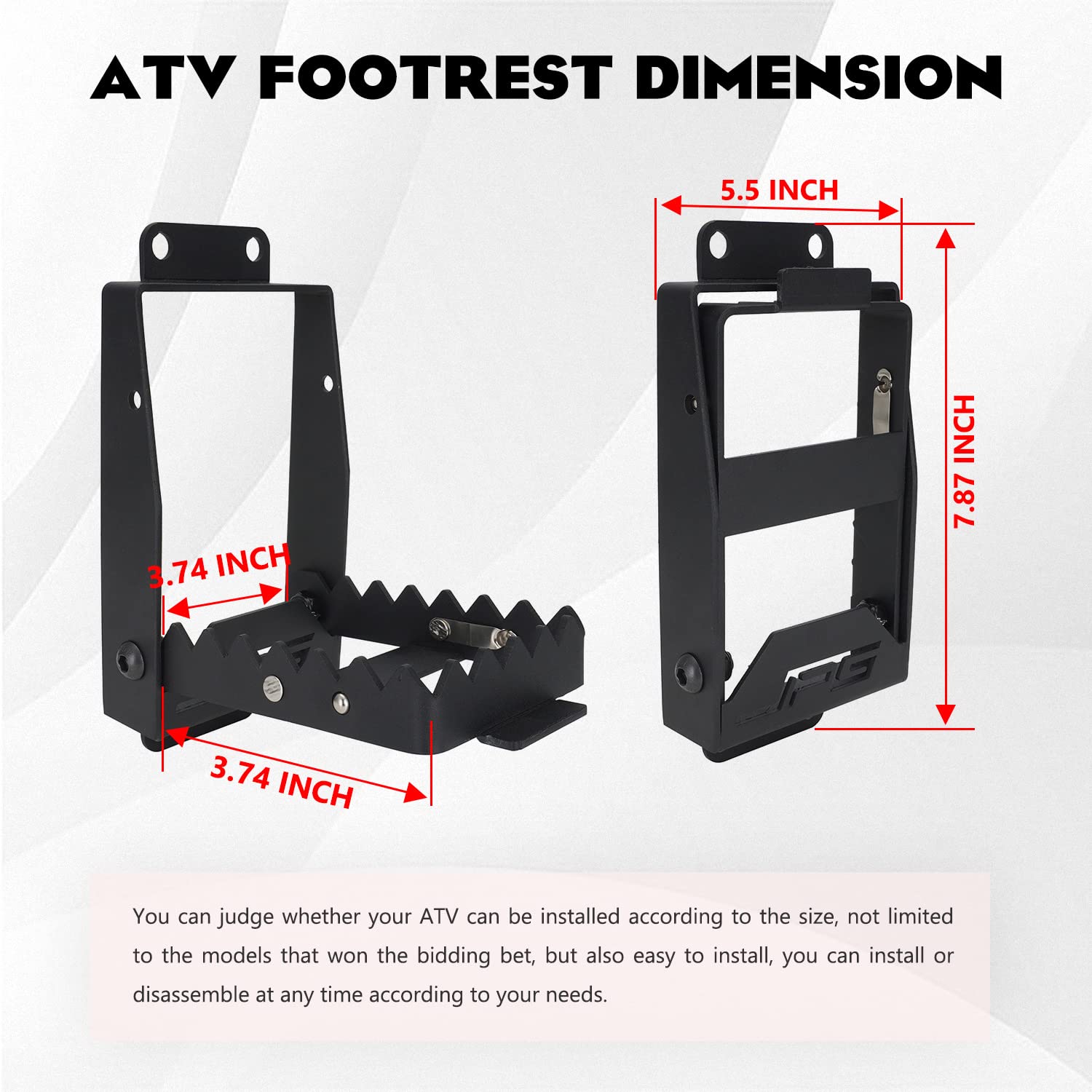 JFG RACING ATV Foot Rest 4 Wheeler Foot Pegs Rear Passenger Folding Anti-Slip Footrests Universal For Polaris Sportsman Scrambler Foreman Fourtrax Grizzly CFMOTO Cforce