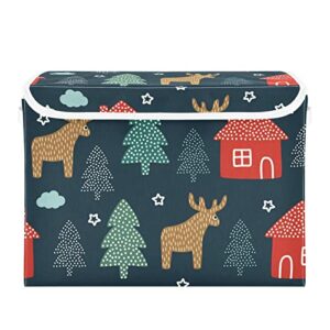 forest design for winter holidays large foldable storage boxes with lid, fabric collapsible storage bin closet organizer, storage box with handles for clothes storage, toys storage, room organization