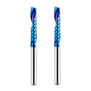 bititz 2pcs o flute spiral router bits 1/8 inch cutting diameter 1/8 inch shank 3/4 inch cutting length carbide cnc bits with blue nano coating for acrylic plastic