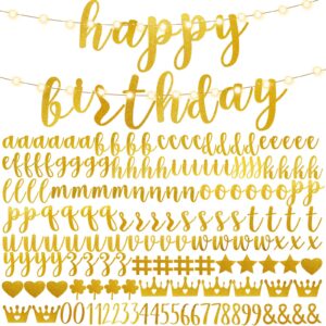 taobary 167 pcs diy banner kit glitter customizable birthday banner glitter make your own banner kit 162 letters symbols and numbers 2 string lights 3 rope for birthday wedding(gold)