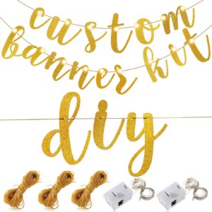 TaoBary 167 Pcs DIY Banner Kit Glitter Customizable Birthday Banner Glitter Make Your Own Banner Kit 162 Letters Symbols and Numbers 2 String Lights 3 Rope for Birthday Wedding(Gold)