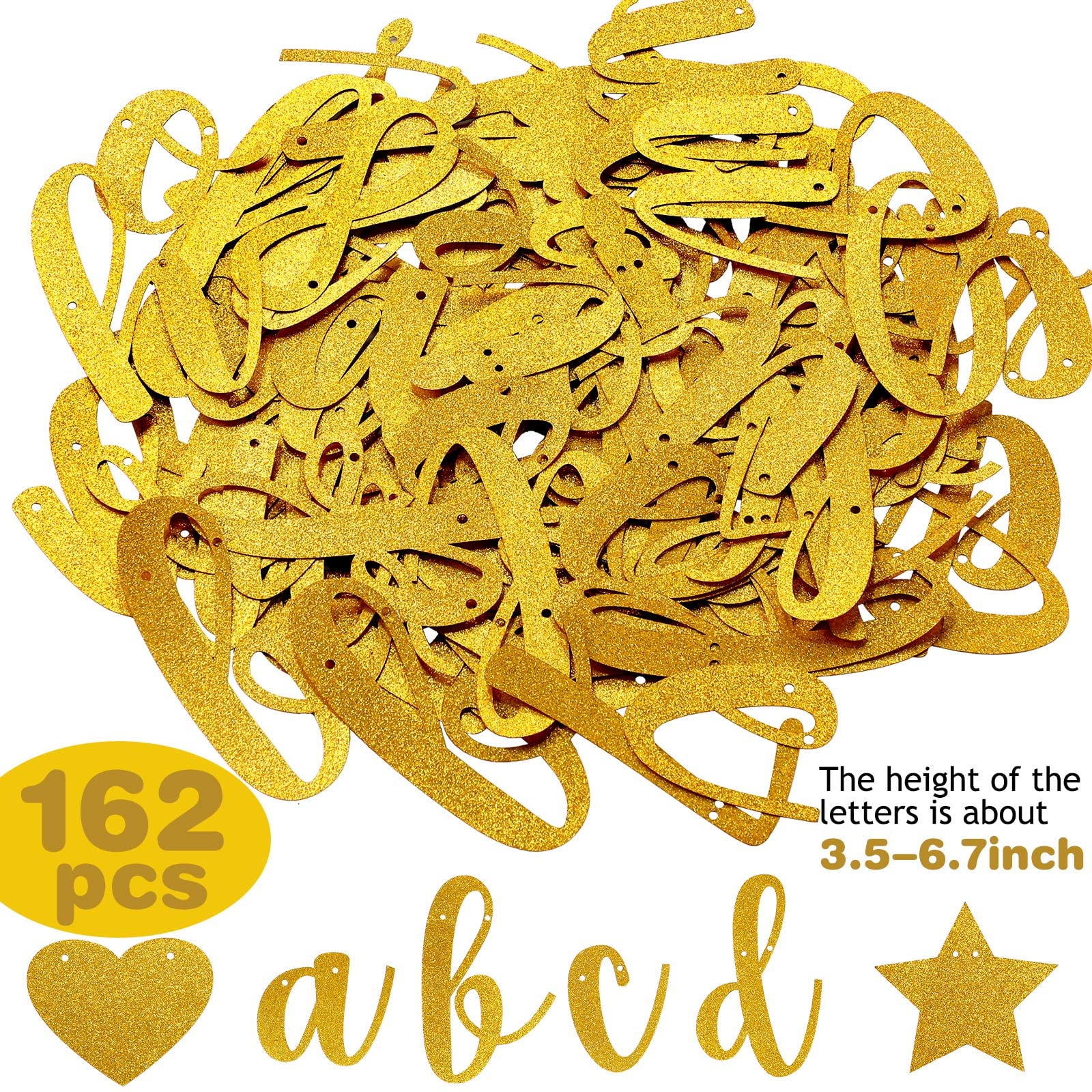 TaoBary 167 Pcs DIY Banner Kit Glitter Customizable Birthday Banner Glitter Make Your Own Banner Kit 162 Letters Symbols and Numbers 2 String Lights 3 Rope for Birthday Wedding(Gold)