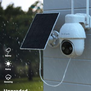 【2K】 Solar Powered Security Cameras Wireless Outdoor, 2 Pack, Pan Tilt 360°WiFi Camera with Color Night Vision/PIR Sensor/2-Way Audio/Alexa/Google Assistant