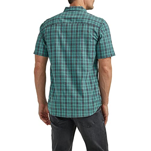 Lee Men's Extreme Motion All Purpose Classic Fit Short Sleeve Button Down Worker Shirt, Monaco Plaid