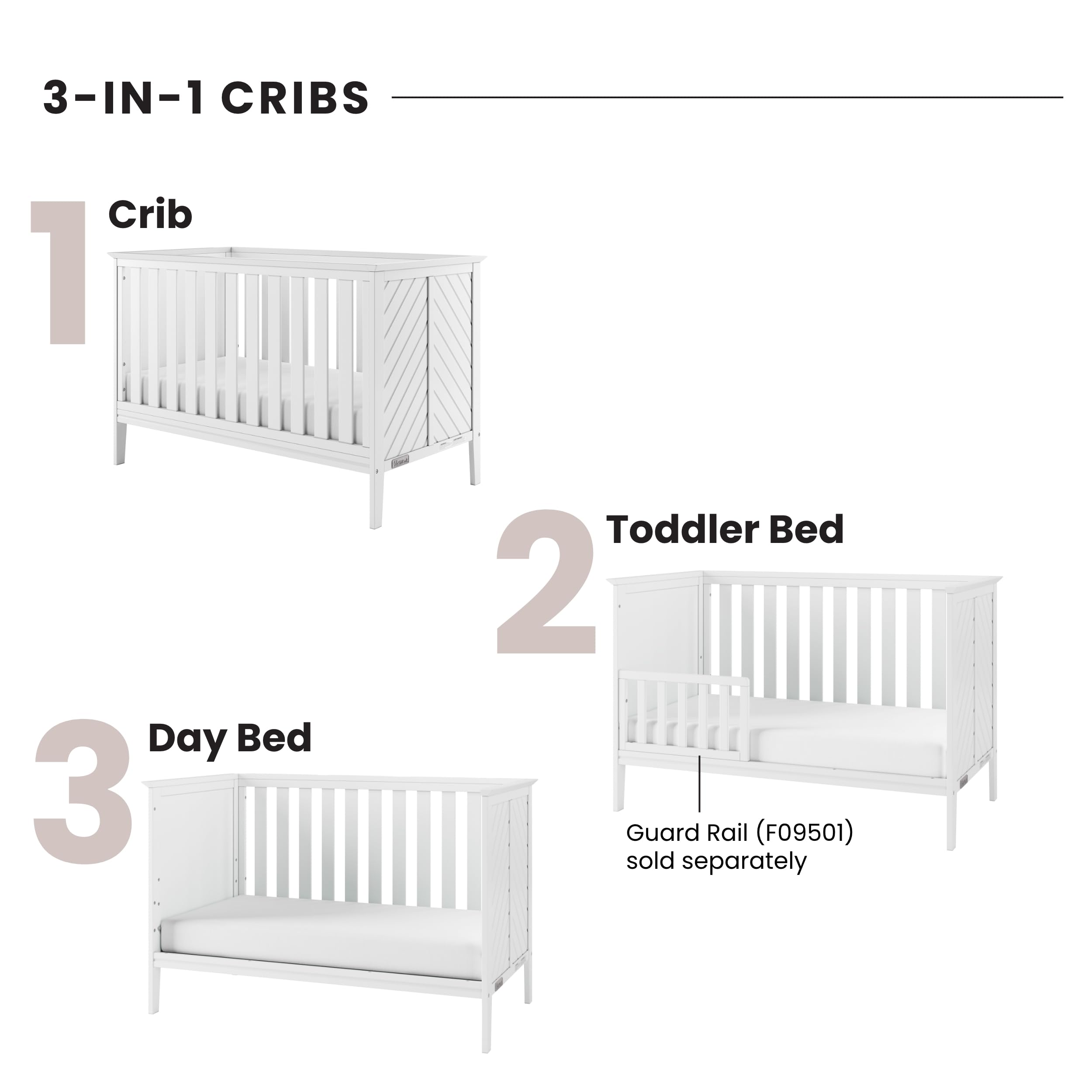 Child Craft Atwood 3-in-1 Convertible Crib, Baby Crib Converts to Day Bed, Toddler Bed, 3 Adjustable Mattress Positions, Non-Toxic, Baby Safe Finish (Matte White)