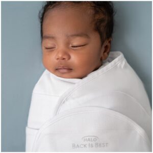 halo swaddlesure adjustable swaddling pouch, 100% cotton, tog 1.0, white, newborn, 0-3 months