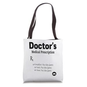 funny doctor's medical prescription video games cool gamer tote bag