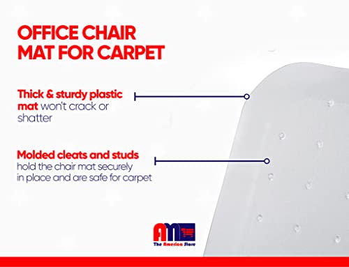 AM The America Store Chair Mat for Carpet - Computer Desk Mat for Carpeted Floors - Easy Glide Rolling Plastic Mat for Office Chair on Carpet for Work, Home, Gaming with Extended Lip (36” x 48”)