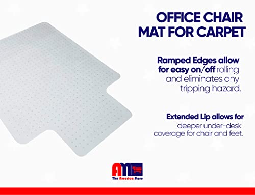 AM The America Store Chair Mat for Carpet - Computer Desk Mat for Carpeted Floors - Easy Glide Rolling Plastic Mat for Office Chair on Carpet for Work, Home, Gaming with Extended Lip (36” x 48”)