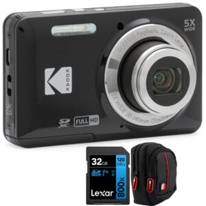 kodak pixpro fz55 digital camera, black bundle with lexar 32gb high-performance 800x uhs-i sdhc memory card + deco photo point and shoot field bag camera case