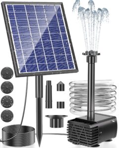 nfesolar solar water pump, 5.5w solar water fountain pump with 1500mah battery backup, 4ft tubing 16.4ft cable, 92.5 gph solar pond pump for bird bath outdoor ponds garden pool water feature