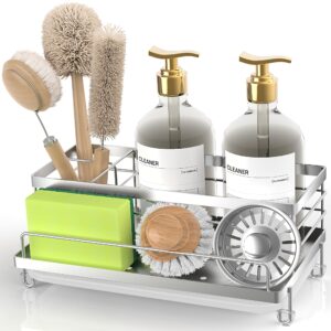 cisily sponge holder, caddy organizer, sink accessories with drip tray, rustproof and non-slip, kitchen essentials for new home
