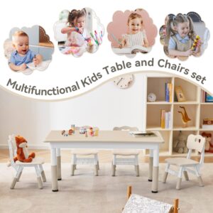 GITAWUSA Kids Study Table and Chairs Set, Height Adjustable Toddler Table and Chair Set for Kids Ages 3-8, Graffiti Desktop (Burlywood - 2)