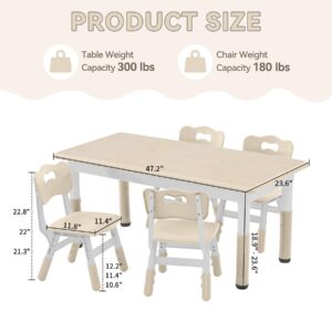 GITAWUSA Kids Study Table and Chairs Set, Height Adjustable Toddler Table and Chair Set for Kids Ages 3-8, Graffiti Desktop (Burlywood - 2)