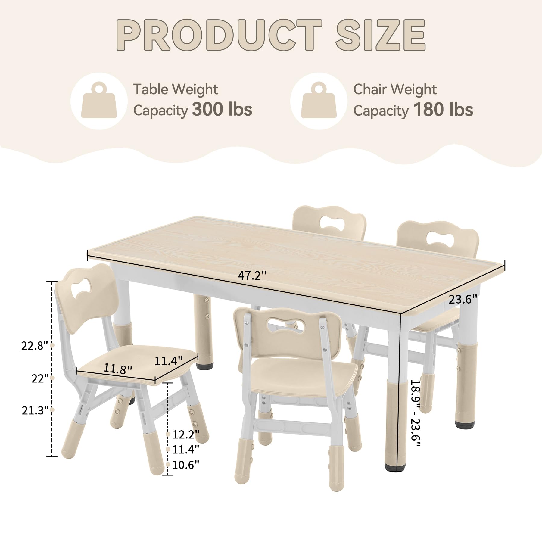 GITAWUSA Kids Study Table and Chairs Set, Height Adjustable Toddler Table and Chair Set for Kids Ages 3-8, Graffiti Desktop (Burlywood - 2)