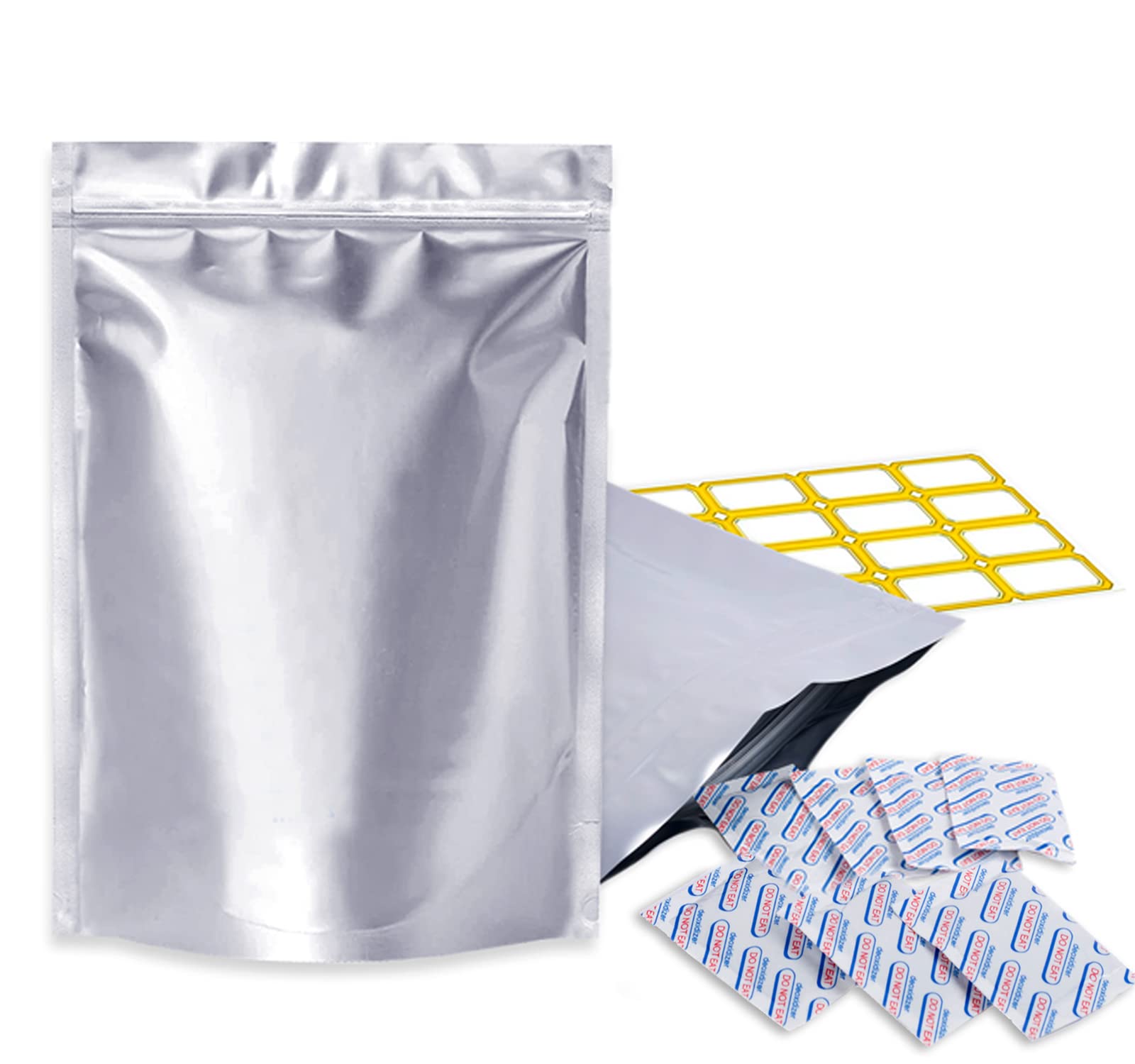 100 pcs Mylar Bags 1 Gallon Smell Proof 10 Mil Thick with Oxygen Absorbers 500CC, Resealable, Food Grade, Leak Proof, Air-Tight- USA Co.
