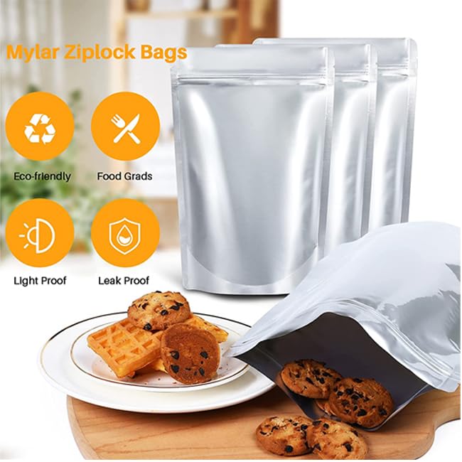 100 pcs Mylar Bags 1 Gallon Smell Proof 10 Mil Thick with Oxygen Absorbers 500CC, Resealable, Food Grade, Leak Proof, Air-Tight- USA Co.