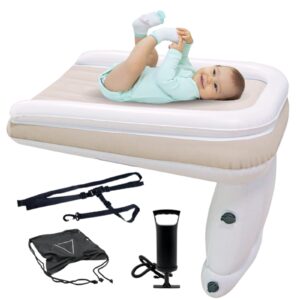 eirix inflatable toddler travel bed, portable baby/toddler bed airplane footrest airplane seat extender for kids suit for economy seats, train, car (white)