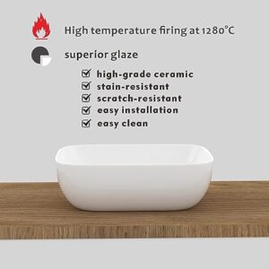 J-FAMILY 14.5'' x 10'' Bathroom Small Vessel Sink Above Counter White Porcelain Ceramic Sink Bowl Small Vanity Sink Lavatory Wash Hand Basin