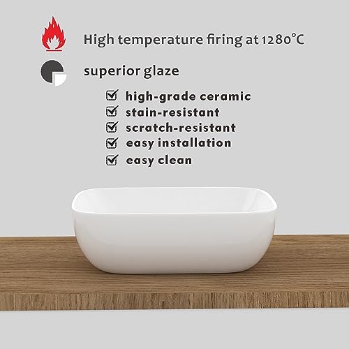 J-FAMILY 14.5'' x 10'' Bathroom Small Vessel Sink Above Counter White Porcelain Ceramic Sink Bowl Small Vanity Sink Lavatory Wash Hand Basin