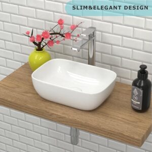 J-FAMILY 14.5'' x 10'' Bathroom Small Vessel Sink Above Counter White Porcelain Ceramic Sink Bowl Small Vanity Sink Lavatory Wash Hand Basin