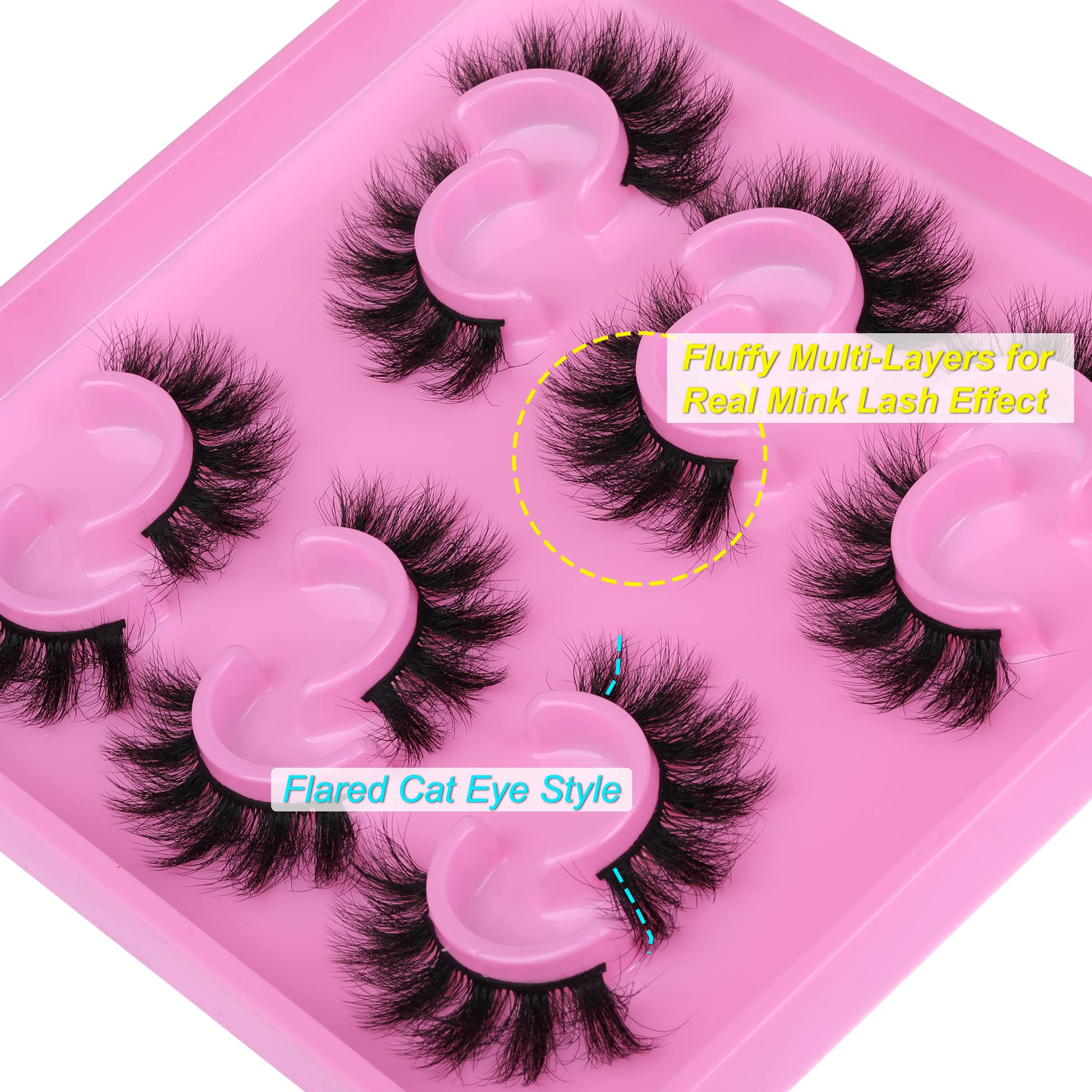 Mink Lashes Fluffy 18mm False Eyelashes Wispy Natural Look 6 Pairs 6D Volume Thick Long Fake Eyelashes like Clusters by Pleell