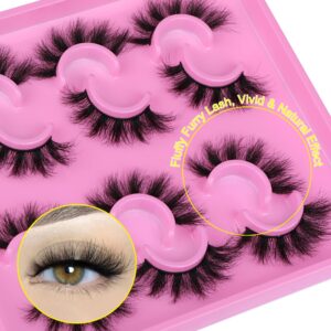 Mink Lashes Fluffy 18mm False Eyelashes Wispy Natural Look 6 Pairs 6D Volume Thick Long Fake Eyelashes like Clusters by Pleell