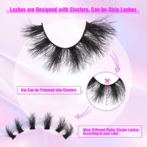 Mink Lashes Fluffy 18mm False Eyelashes Wispy Natural Look 6 Pairs 6D Volume Thick Long Fake Eyelashes like Clusters by Pleell