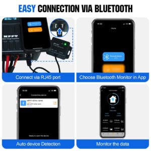 ECO-WORTHY Bluetooth Module 5.0 for MPPT Solar Charge Controller, with 82ft Wirelessly Remote Control, Real-time Monitor and RJ45 Communication Port, BT-02 RS485