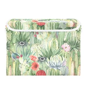 domiking floral cactus succulents large storage bin with lid collapsible shelf baskets box with handles empty gift basket for nursery drawer shelves cabinet