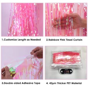 2 Pack Neon Pink Foil Fringe Curtain, 3.2x8.2 Feet Metallic Tinsel Photo Booth Pros Streamer Curtains for Party Birthday Wedding 2023 Graduation Decoration Supplies (Iridescent Pink)