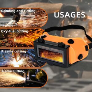 ATEMLEH Welding Goggles Auto Darkening with Flip Up Lens, Solar Welder Goggles Welding Eye Mask with 2 Sensors for TIG MIG MMA Plasma (Orange)