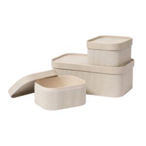 la jolie muse storage basket set of 3 with leather lids fluted cardboard - light grey