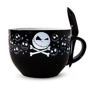 disney the nightmare before christmas cross bones ceramic soup mug bowl with spoon | holds 24 ounces
