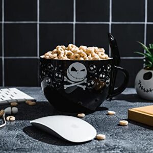 Disney The Nightmare Before Christmas Cross Bones Ceramic Soup Mug Bowl With Spoon | Holds 24 Ounces