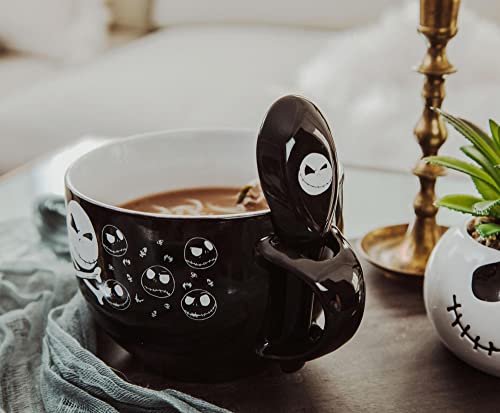 Disney The Nightmare Before Christmas Cross Bones Ceramic Soup Mug Bowl With Spoon | Holds 24 Ounces