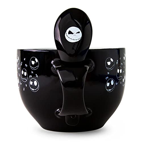 Disney The Nightmare Before Christmas Cross Bones Ceramic Soup Mug Bowl With Spoon | Holds 24 Ounces