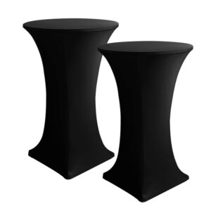 holidayideas cocktail table covers, 2 pack - fitted stretch spandex square corners cocktail tablecloths,high top table cloths (black, fit for 30"-32" diameter x 43" height tables)