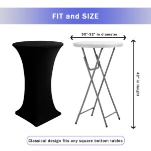 HolidayIdeas Cocktail Table Covers, 2 Pack - Fitted Stretch Spandex Square Corners Cocktail Tablecloths,High Top Table Cloths (Black, Fit for 30"-32" Diameter x 43" Height Tables)