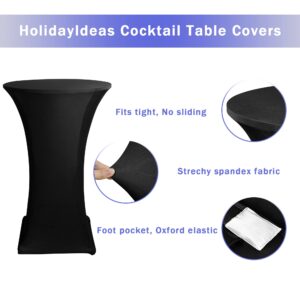 HolidayIdeas Cocktail Table Covers, 2 Pack - Fitted Stretch Spandex Square Corners Cocktail Tablecloths,High Top Table Cloths (Black, Fit for 30"-32" Diameter x 43" Height Tables)