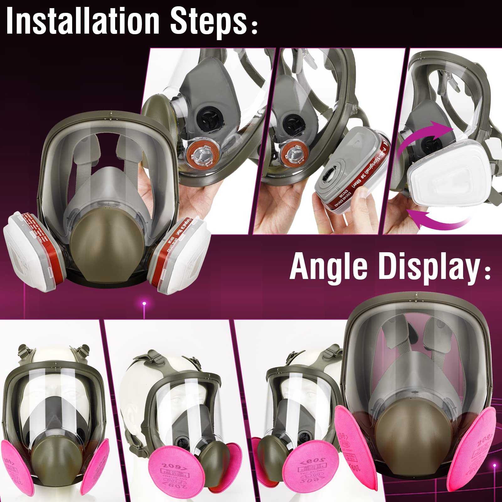 Full Face Respirator Mask - Organic Vapor Gas Mask for Painting, Sanding, Welding, Polishing, Perfect for Cutting, Paint Work