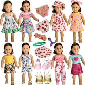 HOAKWA American Doll Clothes and Accessories for 18 Inch Doll, 18" Doll Clothes Dress, Total 19 Pcs Including 8 Sets of Clothing Outfits with Shoes, Underwear, Headband, and Cap (Not Include The Doll)