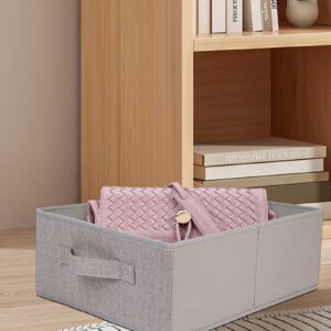 JAKAGO Fabric Storage Bins set of 4 Rectangle Storage Baskets with Handle Foldable Closet Organizer for Clothes Towel Toys Books Collapsible Clothing Container for Shelves Bedroom Playroom (Low-Gray)