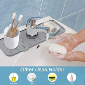 Sink Splash Guard, Silicone Faucet Absorbent Mat, Protector for Kitchen and Bathroom Sink, Faucet Handle Drip Catcher Tray, Drying Pad