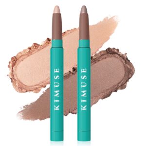 kimuse 2pcs waterproof eyeshadow stick set, brightener eyeshadow pencil duo, glitter highlighter eye liner, shimmer creamy long lasting eye makeup