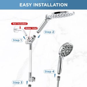 MakeFit 21-mode Dual Handheld Shower Head Combo, Upgraded 2-in-1 Rain Shower Heads System 8 Inch Rainfall Shower Head and 10 Modes High Pressure Hand Held Showerhead with Built-in Power Wash