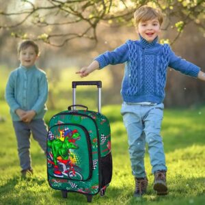 UFNDC Kids Luggage for Boys, Dinosuar Suitcase Rolling with Wheels，Travel Carry on for Children Toddler Elementary